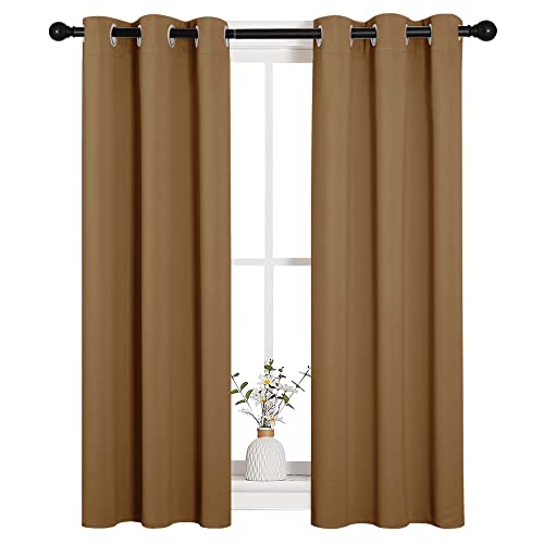 Sleek Blackout Curtains 40 inches Length for Small Windows (Gold Brown / 29"W x 40"L (Pack of 2))