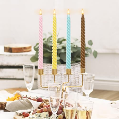 8Pcs Neutral Colors Spiral Taper Candles Dripless Twisted Wax Candles 10 Inch Long Unscented Candle Sticks for Holiday Wedding Party Home Dinner Table Decor (Neutral Colors)