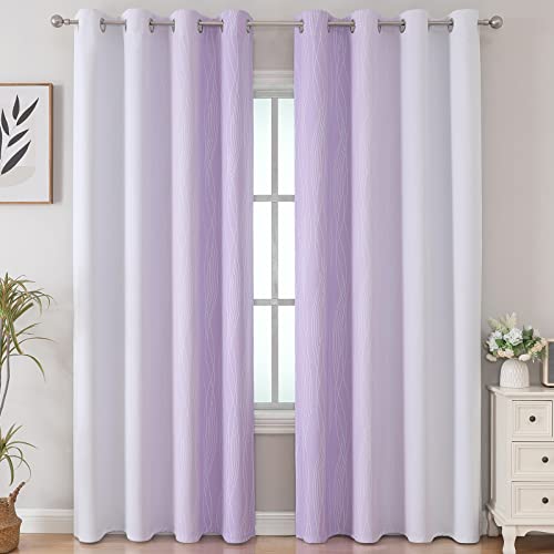 Lilac and Greyish White Ombre Blackout Curtains Living Room 84 Inches Long (Lilac and Greyish White / 52"W x 84"L (Pack of 2))