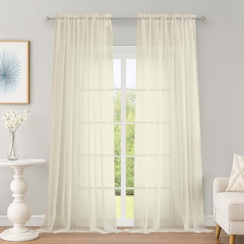 Cream Sheer Curtains 96 Inch Long 2 Panels for Living Room 59" Wide (Cream / 59"W x 96"L (Pack of 2))