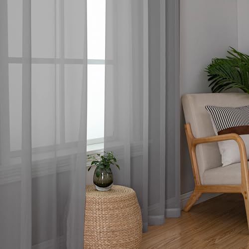 Sheer Curtains 84 inches Long 2 Panels (Charcoal Grey / 42"W x 84"L (Pack of 2))