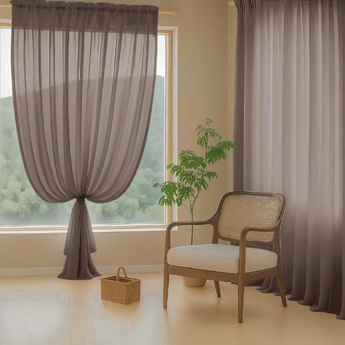 Chocolate Sheer Curtains for Window 72 inches Long 2 Panels Set (42"W x 72"L (Pack of 2) / Chocolate)