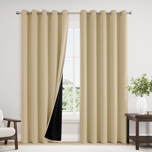 100% Blackout Curtains for Bedroom 84 Inches Long 2 Panels Set (60"W x 84"L (Pack of 2) / Beige)