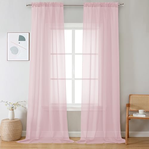 Blush Pink Sheer Curtains 108 Inches Long 2 Panels (Blush / 42"W x 108"L (Pack of 2))