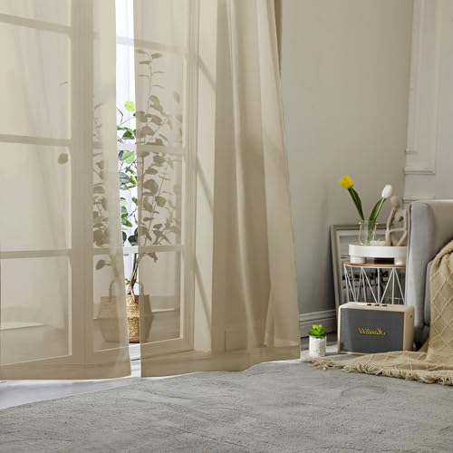 Taupe Sheer Curtains 96 Inches Long 2 Panels (Taupe / 42"W x 96"L (Pack of 2))