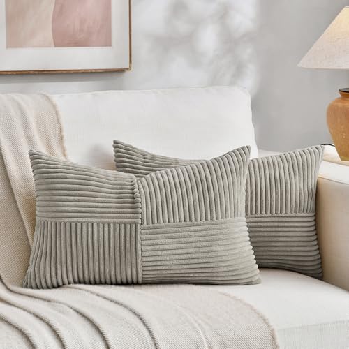 2 Packs Neutral Grey Lumbar Decorative Throw Pillow Covers 14x22 Inch for Living Room Couch Bed Sofa (Neutral Grey / 22" x 14" (Pack of 2))