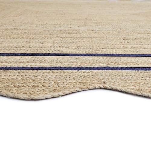 Wave Scalloped Jute Rug Entryway Natural Boho Area Rug Navy Blue 10'x14' (10'x14' / Navy Blue)