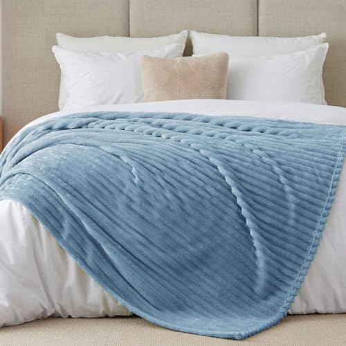 Ribbed King Size Blanket for Bed (Light Blue / King(108"x90"))