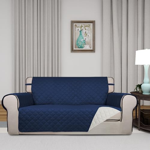 Reversible Quilted Couch Covers for Dogs Loveseat Sofa Cover 54" (Medium-XL / Navy/Ivory)