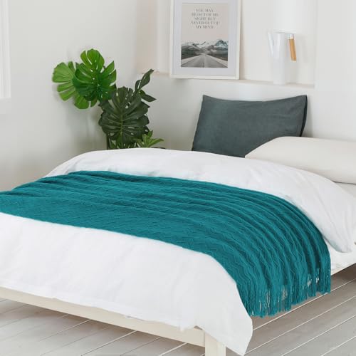 Teal Throw Blanket 50x90 Inch Boho Knitted Soft Throw Sofa Blanket (Teal / 50"x90")