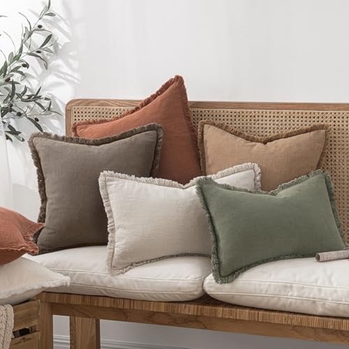 Boho Linen Fringe Decorative Fall Throw Pillow Covers Coffee 20x20 (20" x 20" (Pack of 2) / Coffee)
