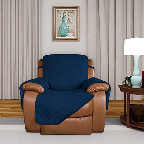 Reversible Quilted Oversized Recliner Sofa Cover (Large Recliner / Navy/Navy)