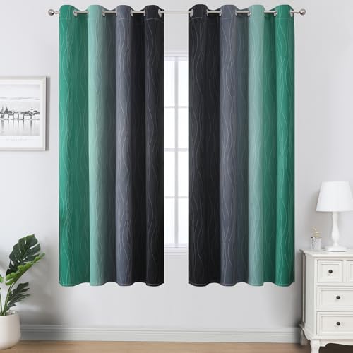Black and Green Ombre Blackout Curtains 63 Inches Long (Black and Green / 52"W x 63"L (Pack of 2))