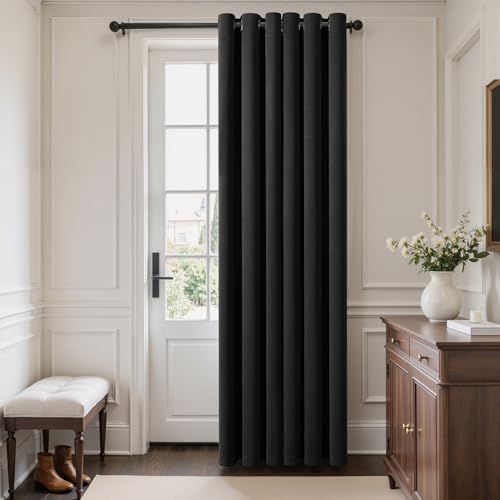 Closet Curtain for Open Closet Without Door Grommet Top 34x80 Inches (Black / 34"W x 80"L (Pack of 2))