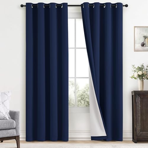 100% Blackout Curtains 52x96 inch Navy Blue Window Drape (Navy Blue / 52"W x 96"L (Pack of 2))