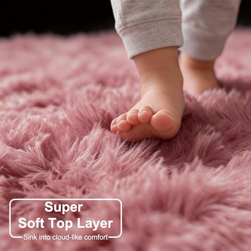 Blush Pink Large Round Shag Rug 6Ft for Girls Kids Bedroom Nursery (Blush Pink / 6' (Round))