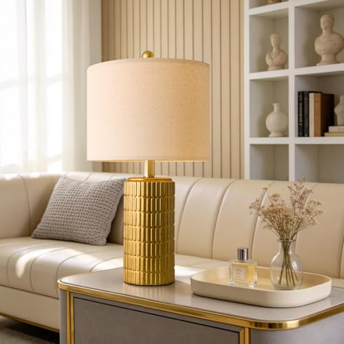 20.75" Brass Gold Ceramic Table Lamps Set of 2 for Living Room (Brass Gold)