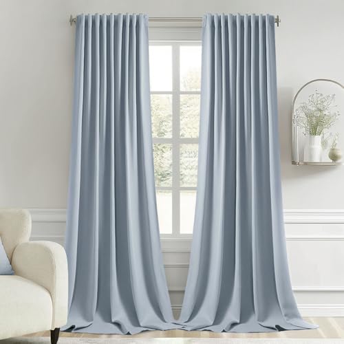 Light Blue Back Tab Blackout Curtains 52x108 Inch Long 2 Panels Set (Light Blue / 52"W x 108"L (Pack of 2))