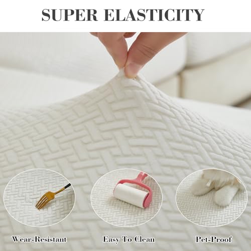 Couch Covers for 3 Cushion Sofa Pet Friendly Couch Cushion Covers Universal Sofa Covers Washable Stretch Slipcovers for Sectional Sofa (Texture Ivory White / Large Triple Seat Cover)