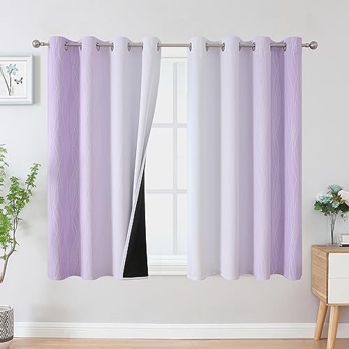 Lilac and Greyish White Ombre Blackout Curtains for Bedroom 45 Inch Long (Lilac and Greyish White / 52"W x 45"L (Pack of 2))