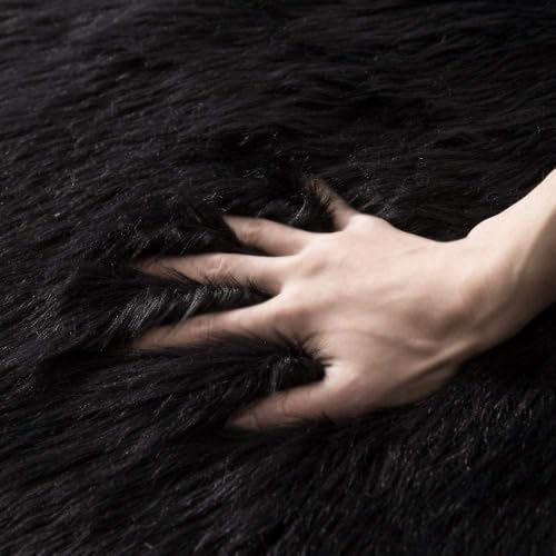 Fluffy Area Rug 2x3 ft Faux Fur Sheepskin Rug for Bedroom Black (2' x 3' (Sheepskin) / Black)
