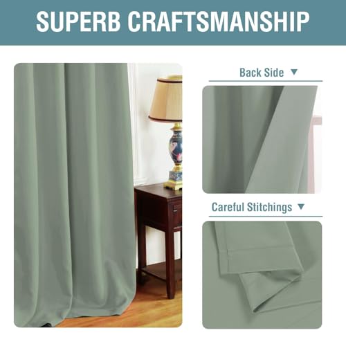 Blackout Curtain for Living Room Thermal Insulated Window Treatment Curtain 54 inch Length Energy Saving Solid Grommet Top Blackout Drape (52"W x 54"L (Pack of 1) / Sea Grass)