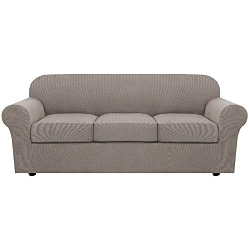 4 Piece Stretch Sofa Covers for 3 Cushion Couch Covers for Living Room Furniture Slipcovers (Large / Taupe)