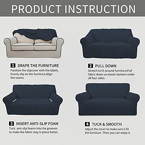 Stretch Oversized Loveseat Couch Covers Washable Dark Blue (Medium-XL Loveseat / Dark Blue)