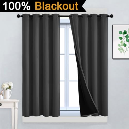 Charcoal Grey 100% Blackout Curtains 45 Inches Long 52" Wide 2 PCS (52"W x 45"L (Pack of 2) / Charcoal Grey)