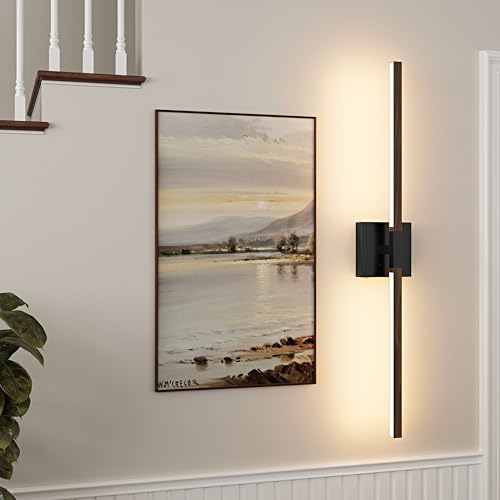 Black Walnut Rechargeable Wall Sconce with Remote Control 40 Inch (Black & Walnut / 40 Inch(2 Pack))