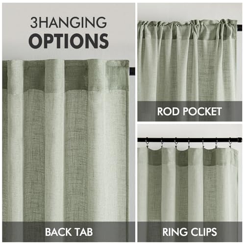 Sage Linen Curtains 52x96 Inch Long for Bedroom Living Room Green (52"W x 96"L (Pack of 2) / Sage)