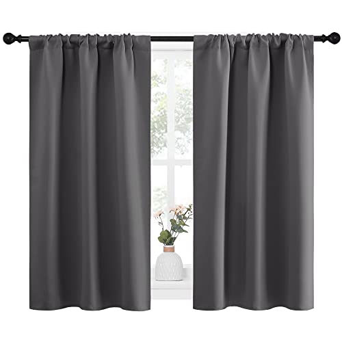 Grey Blackout Curtains for Bedroom 34" Wide x 45" Long 2 Panels (Grey / 34"W x 45"L (Pack of 2))