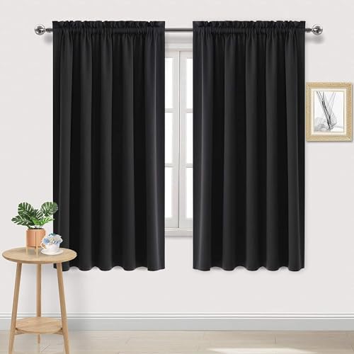 Wide Blackout Curtains for Bedroom Living Room 70 x 63 Inch Long Black (Black / 70"W x 63"L (Pack of 2))