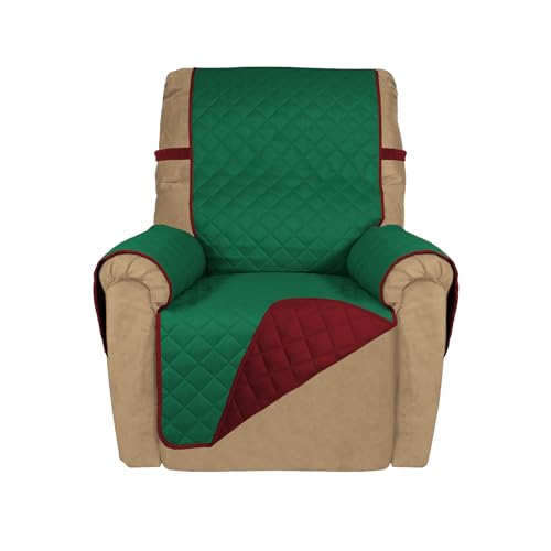 Reversible Recliner Chair Covers Couch Covers for Dogs (Small Recliner / Green/Red)
