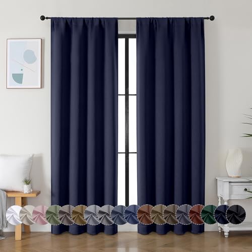 Ava Navy Blue Blackout Curtains for Livingroom 84 Inches Long (Navy Blue / 40"W x 84"L (Pack of 2))