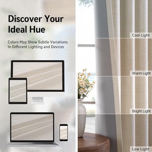 100% Blackout Linen Curtains 63 Inch Long 2 Panels Set (Alba | Butter Cream / 50"W x 63"L (Pack of 2))