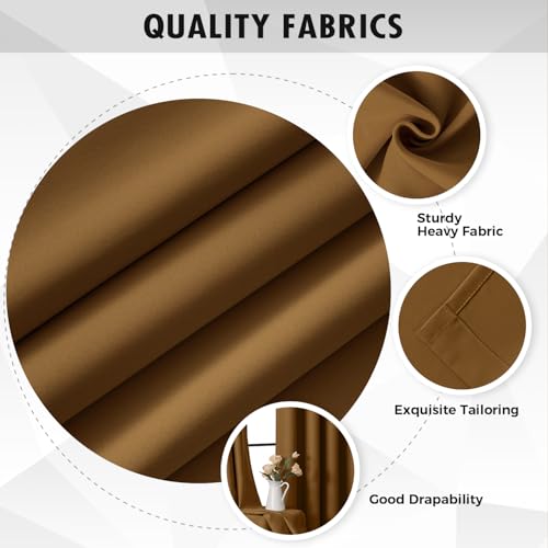 Golden Brown Blackout Bedroom Curtains Drapes 72 Inch Long 52"x72" (Golden Brown / 52"W x 72"L (Pack of 2))