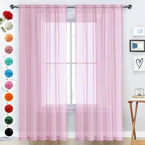 Sheer Voile Window Treatment Rod Pocket Curtain Panels for Kitchen Bedroom Living Room Drapes Sunlight Filtering Privacy Semi Home Decor Assorted (Light Pink / 52"W x 96"L (Pack of 2))