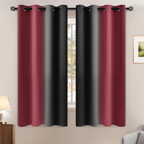 Blackout Ombre Burgundy and Black Curtains for Bedroom (52"W x 63"L (Pack of 2) / Burgundy and Black)