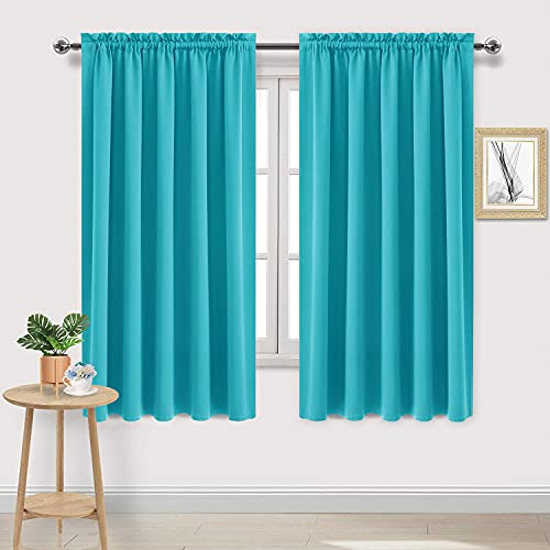 Wide Blackout Curtains for Bedroom Living Room 60 x 63 Inch Turquoise (Turquoise / 60"W x 63"L (Pack of 2))