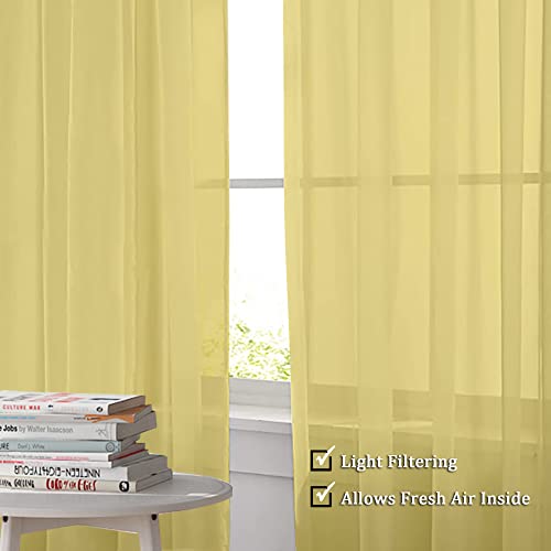 Sheer Curtains 63 inch Length 2 Panels Set (Yellow / 42"W x 63"L (Pack of 2))