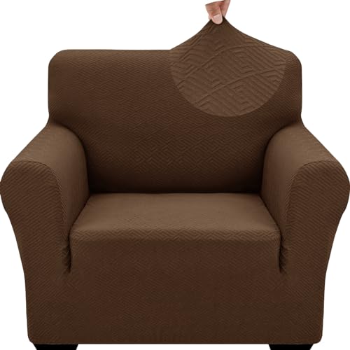 1 Piece Jacquard Chair Slipcovers for Living Room High Stretch Chair Covers with Arms Anti Slip Pets Friendly Couch Sofa Armchair Cover Furniture Protector (Small (31"-46") / New Pattern Coffee)