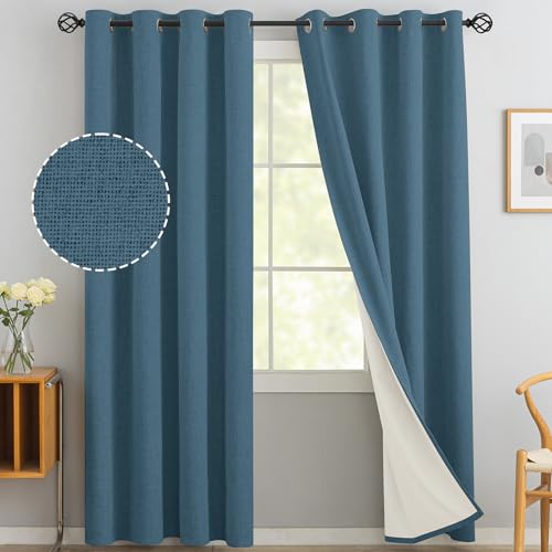 Dusty Blue Linen Textured Curtains 96 Inches Long for Living Room (Linen Dusty Blue / 52"W x 96"L (Pack of 2))