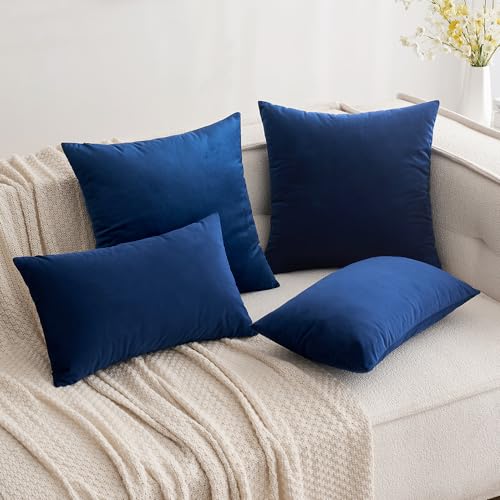 12x20 Inch Lumbar Velvet Throw Pillow Covers Dark Blue (20" x 12" (Pack of 2) / Dark Blue)