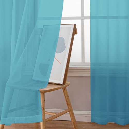 Turquoise Sheer Curtains 84 Inches Long 2 Panels (Turquoise / 42"W x 84"L (Pack of 2))