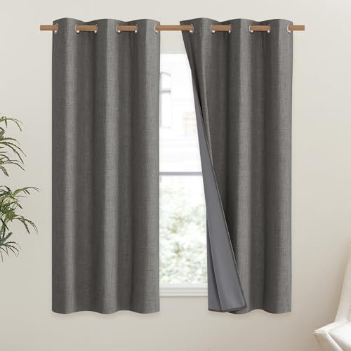 Grizzle Gray Vintage Linen 100% Blackout Curtains for Dining Room (42"W x 45"L (Pack of 2) / Grizzle Gray)
