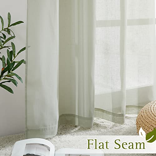 Linen Sheer sage green Curtains 84 inch Length for Bedroom (52"W x 84"L (Pack of 2) / Sage Green)