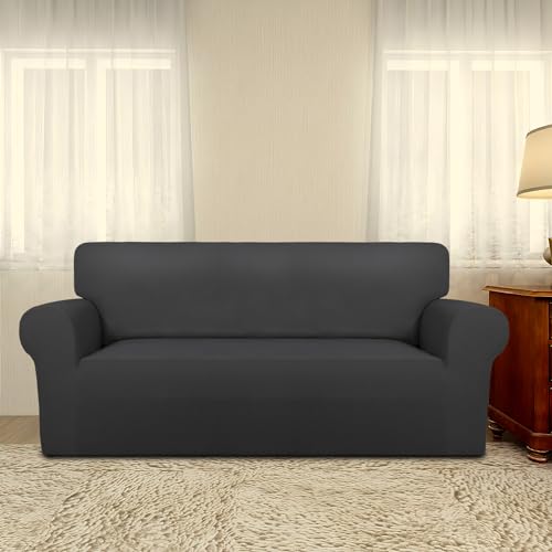 Super Stretch Sofa Slipcover (Medium-XL Oversized Loveseat / Dark Gray)
