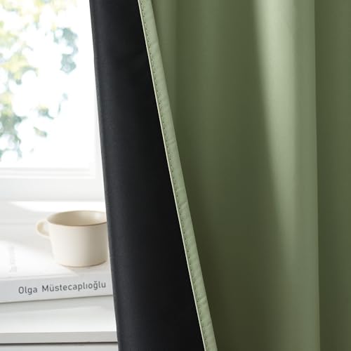 Bedroom Blackout Curtains 80 inches Long (100% Blackout - Sage Green / 42"W x 80"L (Pack of 2))