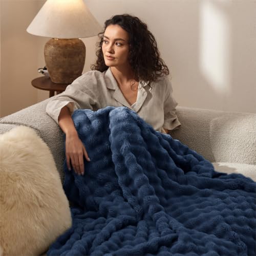 Cloud Bubble Fleece Twin Blanket for Bed (Navy Blue / Twin (60" X 80"))